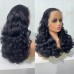 #1B Natural Black Double Drawn Bouncy Curl 13x4 Transparent Lace Full Frontal 300% Density Wig